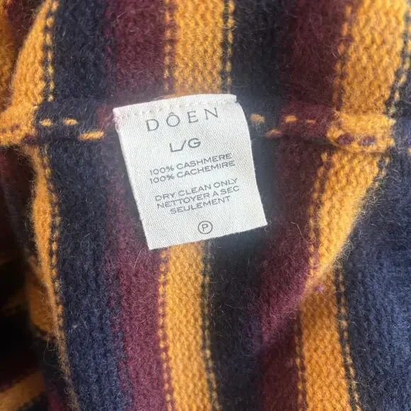 Doen Dana Striped Knit Crewneck Cashmere Sweater Gold Black Burgundy Size Large - Picture 5 of 6